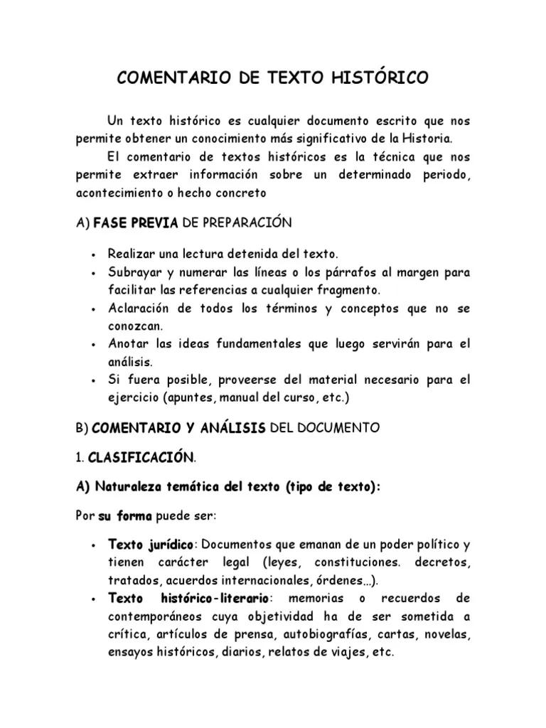 comentario de texto historico hecho - Cómo se hace un comentario de un texto