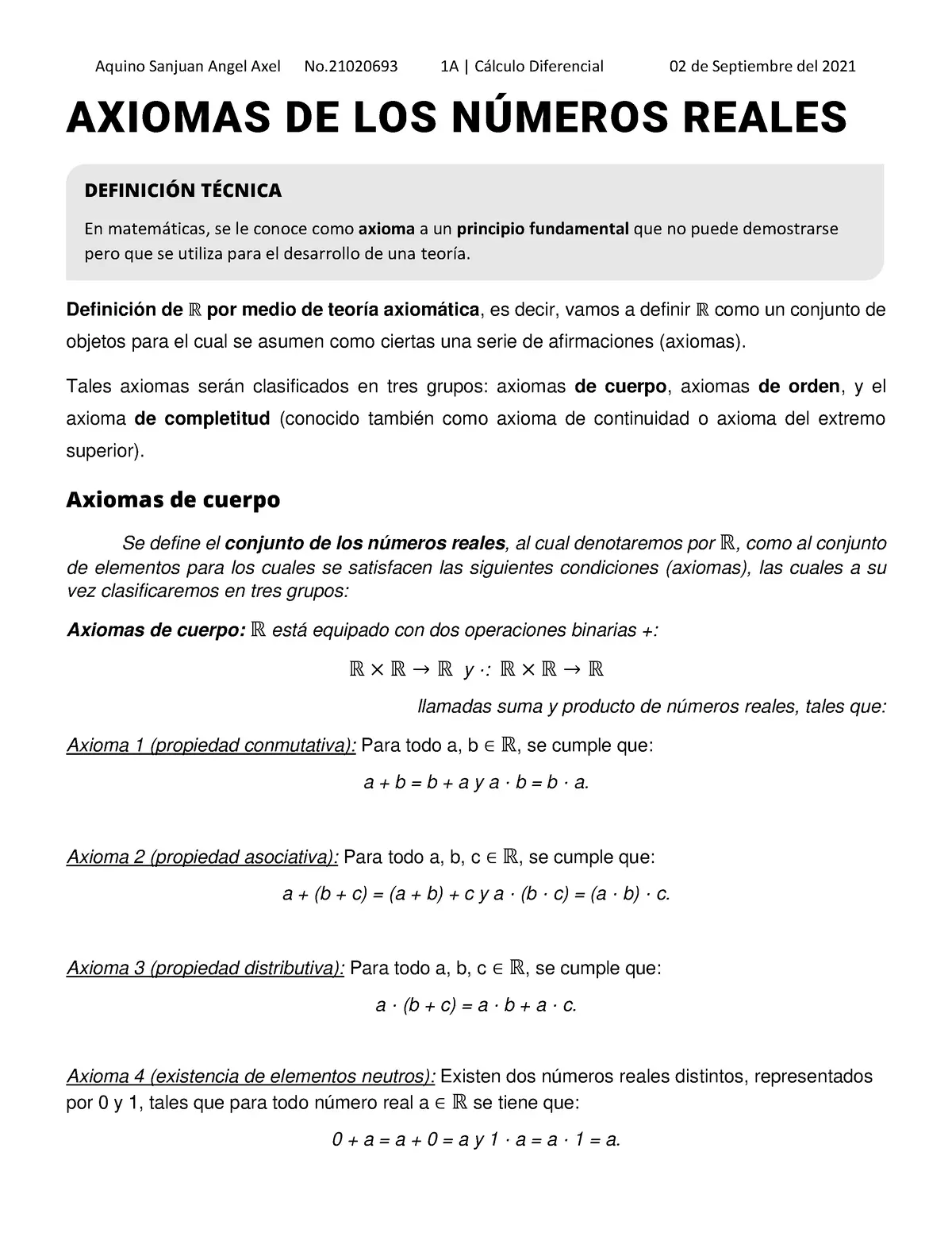 historia de los numeros reales y sus axiomas - Cuál es el axioma de los números reales