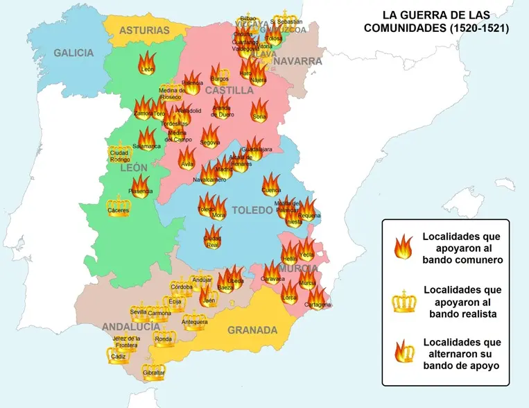 ubicacion geografica del hecho historico comuneros - Cuál fue la ruta de los comuneros