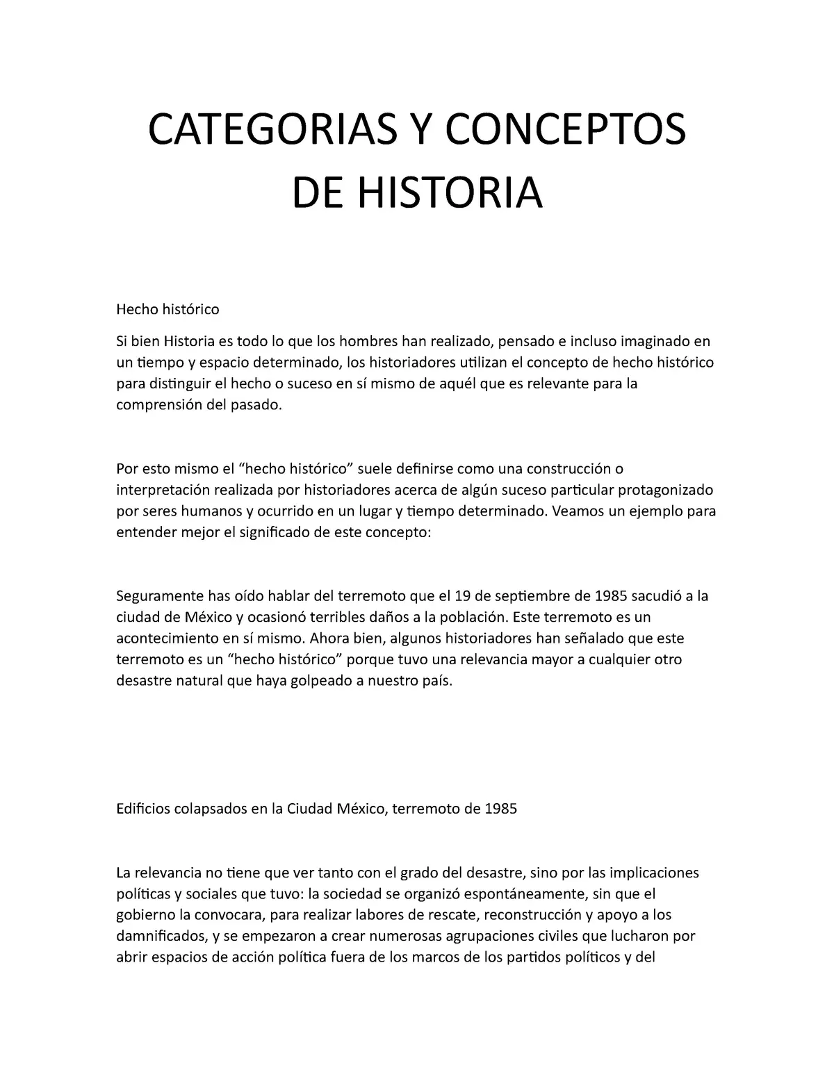 conceptos y categorias de un hecho historico - Cuáles son los conceptos y categorías de la historia