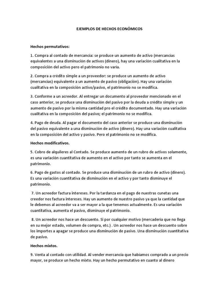 hecho economico ejemplos historico - Cuántos tipos de hechos económicos existen