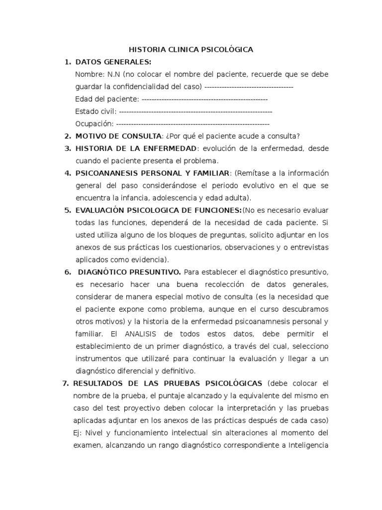 historia clinica psicologica caso real - Qué debe llevar un caso clinico psicológico