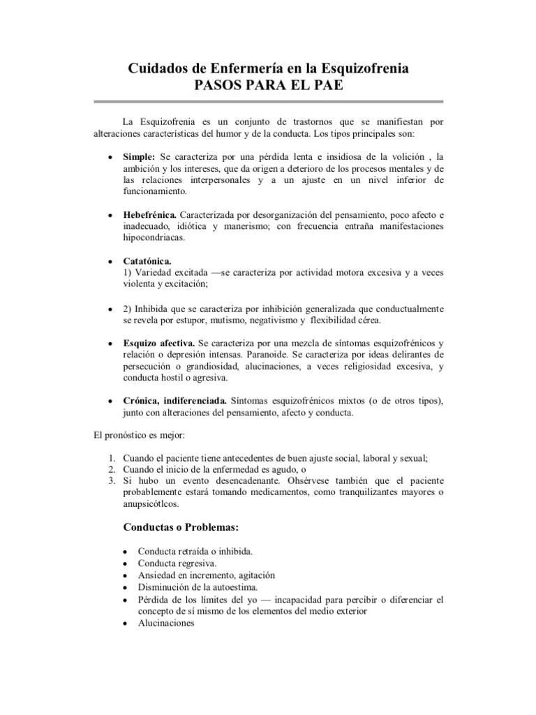 pae de enfermeria en esquizofrenia hechos reales - Qué es el proceso de atención de enfermería PAE en salud mental y psiquiátrica