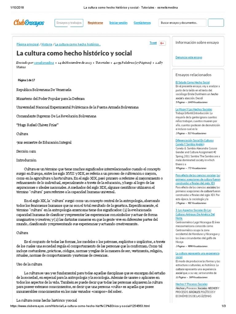 introduccion de la cultura como hecho historica - Qué es Introduccion a la cultura