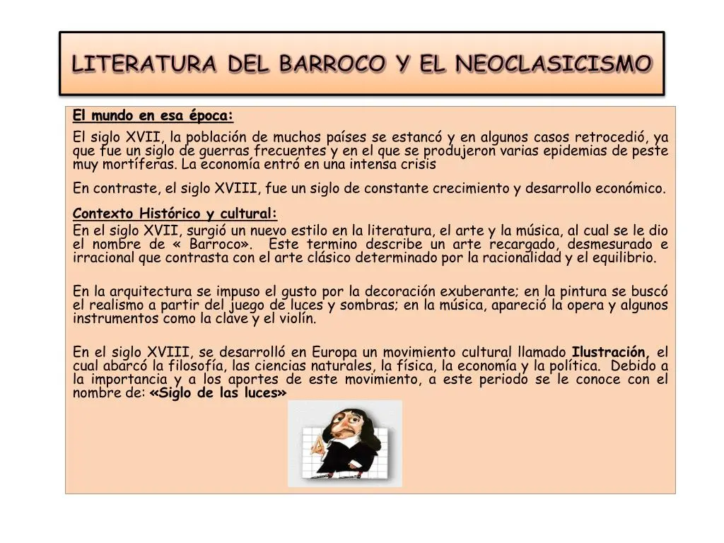 hechos historicos de la literatura del barroco neoclasicismo - Qué es la literatura del Barroco y el Neoclasicismo