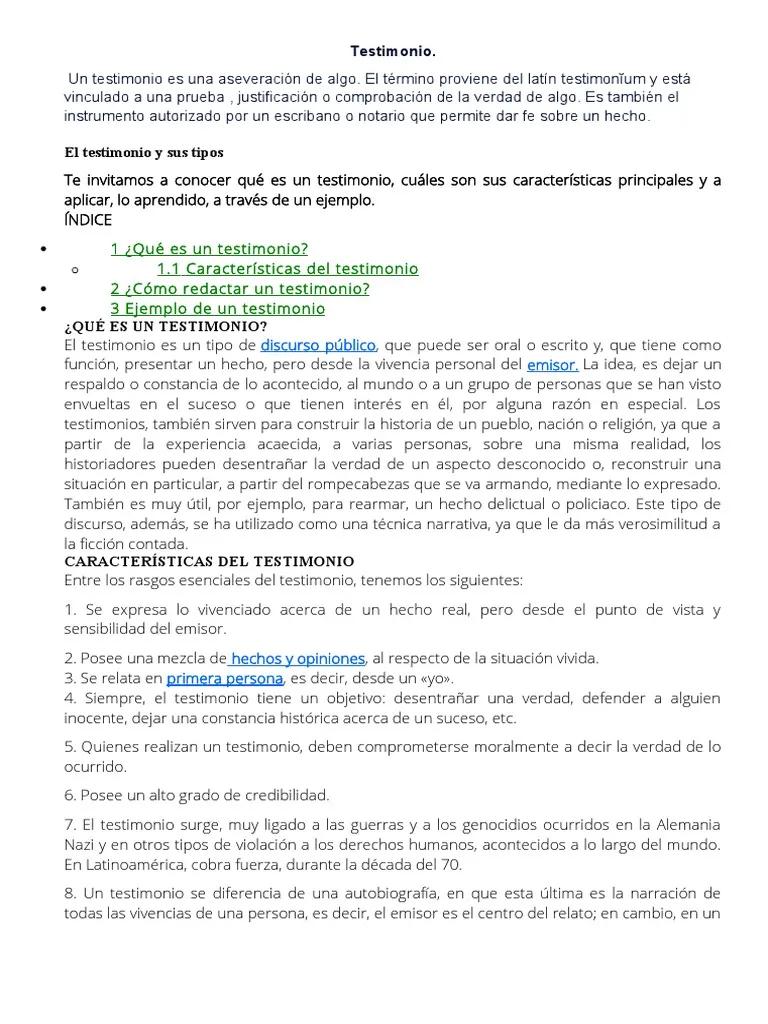 redaccion de un hecho historico testimonio - Qué es un testimonio y un ejemplo