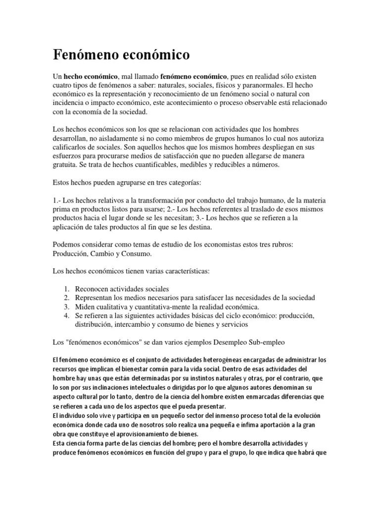 hechos históricos con relación a fenómenos económicos - Qué son los hechos y fenómenos económicos